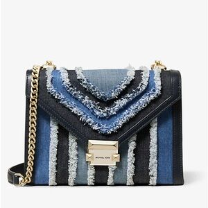 Michael Kors Whitney Large Frayed Denim Convertible Shoulder Bag